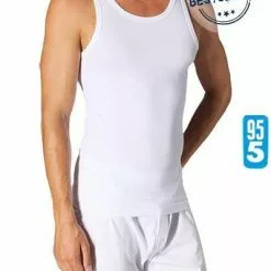 Schiesser 95/5 Shirt 0/0 Arm 205428/100 Tanktop, Baumwoll-Stretch, Weiß