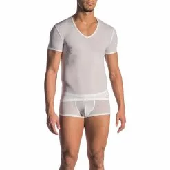 Olaf Benz RED0965 V-Neck (Low) 106024/1000 T-Shirt, Mikrofaser, Weiß, White