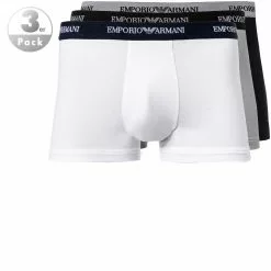 EMPORIO ARMANI Trunk 3er Pack 111357/CC717/02910 Trunks, Baumwoll-Stretch, Weiß-grau-schwarz, Weiß-schwarz-grau