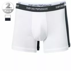 EMPORIO ARMANI Boxer 2er Pack 111268/CC717/10410 Trunks, Baumwoll-Stretch, Weiß-navy, Weiß-blau