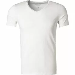 Marc O'Polo Shirt V-Neck 2er Pack 149804/100 T-Shirts, Baumwoll-Stretch, Weiß, White