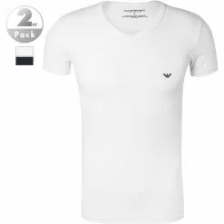EMPORIO ARMANI V-Neck 2er Pack 111512/CC717/10410 T-Shirts, Baumwolle, Weiß-navy, Weiß