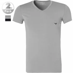 EMPORIO ARMANI V-Neck 2er Pack 111512/CC717/13742 T-Shirts, Baumwoll-Stretch, Grau-nachtblau, Grau