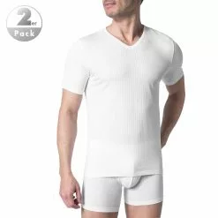 Schiesser Authentic V-Shirt 2er Pack 145372/100 T-Shirts, Baumwoll-Stretch, Weiß