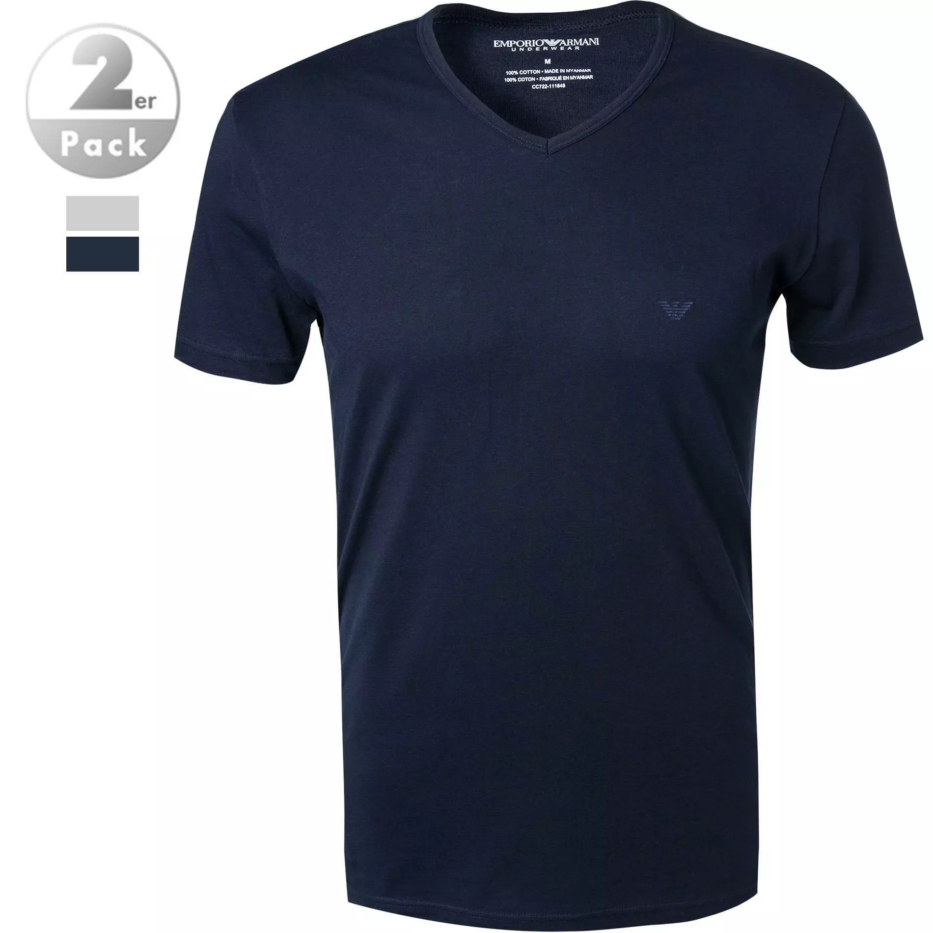 EMPORIO ARMANI V-Shirt 2er Pack 111648/CC722/15935 T-Shirts, Baumwolle, Marine-hellgrau, Marine-grau 1 EMPORIO ARMANI V-Shirt 2er Pack 111648/CC722/15935 T-Shirts, Baumwolle, Marine-hellgrau, Marine-grau