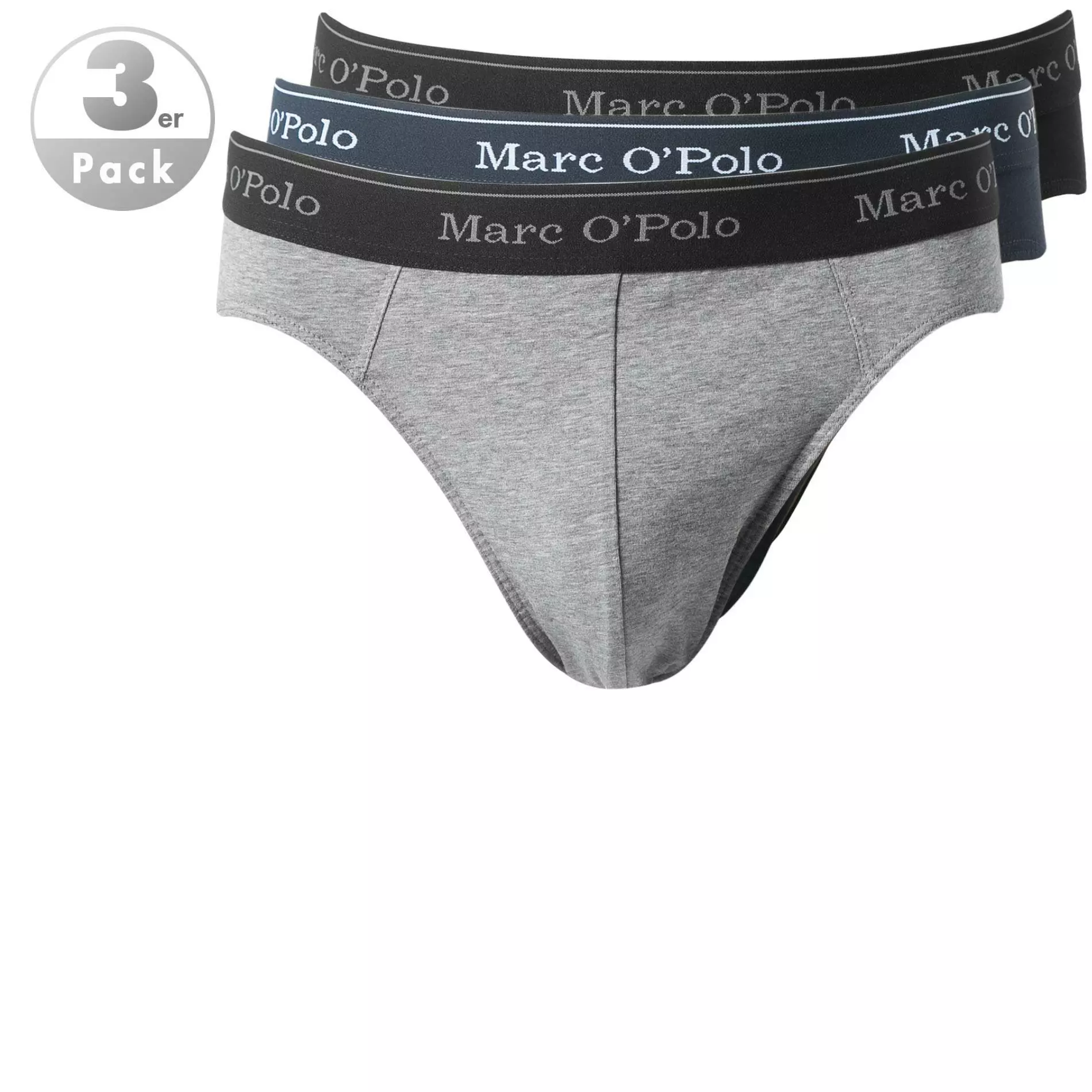 Marc O'Polo Slip 3er Pack 154628/901 Slips, Baumwoll-Stretch, Grau-marine, Assorted 1 Marc O'Polo Slip 3er Pack 154628/901 Slips, Baumwoll-Stretch, Grau-marine, Assorted