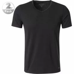 Marc O'Polo Shirt V-Neck 2er Pack 149804/000 T-Shirts, Baumwoll-Stretch, Schwarz, Black