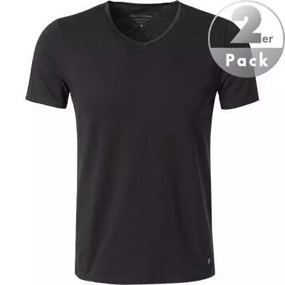 Marc O'Polo Shirt V-Neck 2er Pack 149804/000 T-Shirts, Baumwoll-Stretch, Schwarz, Black 2 Marc O'Polo Shirt V-Neck 2er Pack 149804/000 T-Shirts, Baumwoll-Stretch, Schwarz, Black – Bild 2