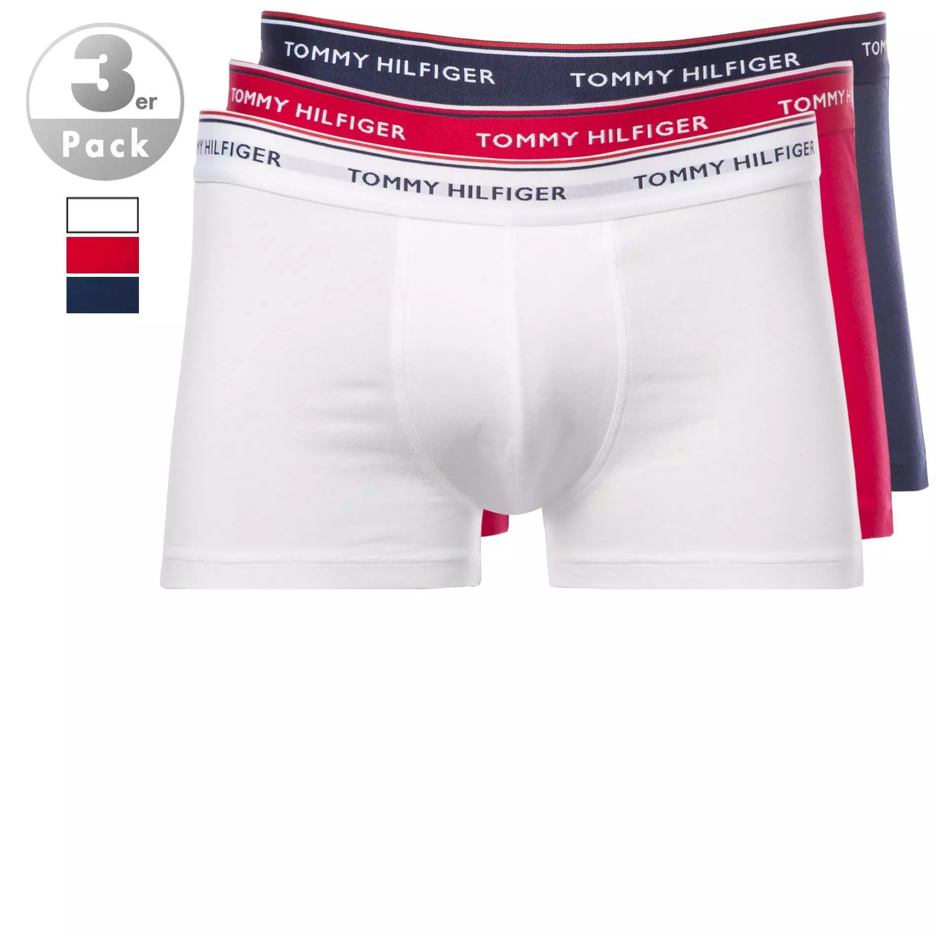 Tommy Hilfiger Trunks 3er Pack 1U87903842/611 Baumwoll-Stretch, Navy-weiß-rot, White-red-peacoat 1 Tommy Hilfiger Trunks 3er Pack 1U87903842/611 Baumwoll-Stretch, Navy-weiß-rot, White-red-peacoat