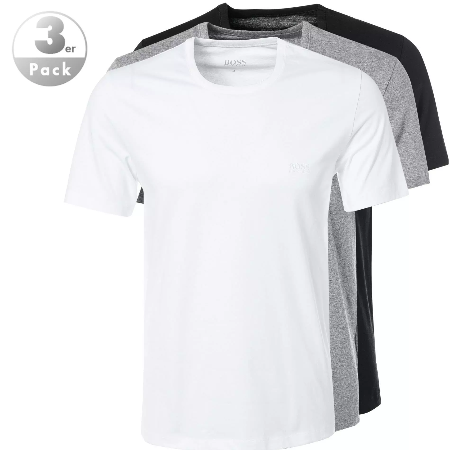 BOSS T-Shirt RN 3er Pack 50325388/999 T-Shirts, Baumwolle, Schwarz-weiß-grau, Assorted 1 BOSS T-Shirt RN 3er Pack 50325388/999 T-Shirts, Baumwolle, Schwarz-weiß-grau, Assorted