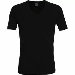 bugatti Shirt 1/2-Arm V-Neck 50004/6061/930 T-Shirt, Baumwolle, Schwarz, Black-dark-solid