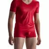 Olaf Benz RED1804 V-Neck low 107995/3000 T-Shirt, Mikrofaser, Rubinrot, Rot
