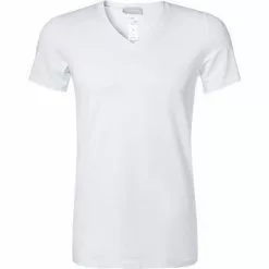 HANRO Shirt V-Neck Cotton Superior 07 3089/0101 T-Shirt, Baumwolle, Weiß, White