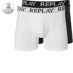 Replay Cotton Stretch Trunk 2er Pack I101005/N137 Trunks, Baumwoll-Stretch, Weiß-schwarz