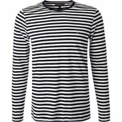 Tommy Hilfiger Longsleeve MW0MW10804/0A4 Slim Fit, Bio Baumwolle, Dunkelblau-weiß gestreift, Dunkelblau-weiß