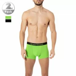 bruno banani Shorts 2er Pack Flow. 2203-1388/4220 Trunks, Baumwoll-Stretch, Leuchtgrün-schwarz, Apfelgrün-schwarz