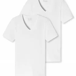 Schiesser T-Shirt 2er Pack 173982/100 T-Shirts, Baumwoll-Stretch, Weiß -Wäsche Verkaufsshop 362299 norm4