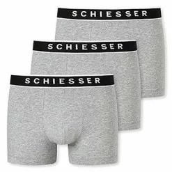 Schiesser Shorts 3er Pack 173983/202 Trunks, Baumwoll-Stretch, Grau meliert, Grau -Wäsche Verkaufsshop 362302 norm4