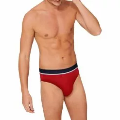 Schiesser Rio-Slip 3er Pack 173985/909 Slips, Baumwoll-Stretch, Rot-blau grau, Rot-blau-grau