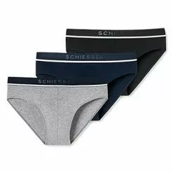 Schiesser Rio-Slip 3er Pack 173985/910 Slips, Baumwoll-Stretch, Blau-schwarz, Schwarz-blau-grau -Wäsche Verkaufsshop 362326 norm4