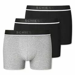 Schiesser Shorts 3er Pack 173986/901 Trunks, Baumwoll-Stretch, Schwarz-grau meliert, Schwarz-grau -Wäsche Verkaufsshop 362327 norm4