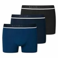 Schiesser Shorts 3er Pack 173986/908 Trunks, Baumwoll-Stretch, Blau-schwarz -Wäsche Verkaufsshop 362328 norm4