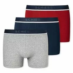Schiesser Shorts 3er Pack 173986/909 Trunks, Baumwoll-Stretch, Rot-blau grau, Rot-blau-grau -Wäsche Verkaufsshop 362329 norm4