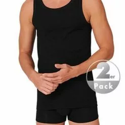 Schiesser Unterhemd 2er Pack 176038/000 Tanktops, Bio Baumwolle, Schwarz -Wäsche Verkaufsshop 362343 norm