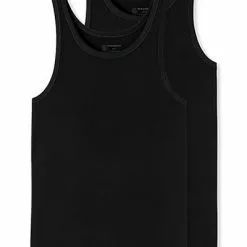 Schiesser Unterhemd 2er Pack 176038/000 Tanktops, Bio Baumwolle, Schwarz -Wäsche Verkaufsshop 362343 norm4