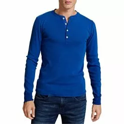 Schiesser Revival Karl-Heinz Henley 1/1 172123/824 Longsleeve, Baumwolle, Indigo