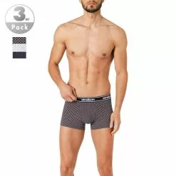 Strellson Shorts 3er Pack 531440/754 Trunks, Baumwoll-Stretch, Navy-weiß gemustert, Weiß-navy-multicolor