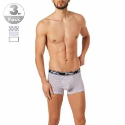 Strellson Shorts 3er Pack 531424/701 Trunks, Baumwoll-Stretch, Weiß gemustert, Weiß-schwarz-multicolor