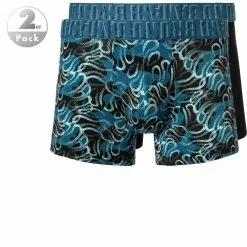 bruno banani Shorts 2er Pack 2201-2283/4234 Trunks, Baumwoll-Stretch, Petrol-schwarz gemustert, Imperialblau-schwarz