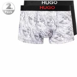 HUGO Trunk 2er Pack 50454316/121 Trunks, Baumwoll-Stretch, Weiß-schwarz gemustert, Weiß-schwarz