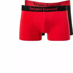 bruno banani Shorts 2er Pack Flow. 2203-1388/4309 Trunks, Baumwoll-Stretch, Rot-schwarz , Rot-schwarz