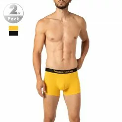 bruno banani Shorts 2er Pack Flow. 2203-1388/4311 Trunks, Baumwoll-Stretch, Gelb-schwarz, Gold-schwarz