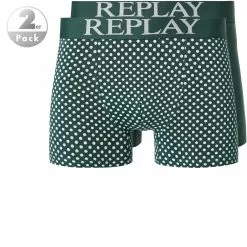 Replay Trunks 2er Pack I101194/N203 Baumwoll-Stretch, Dunkelgrün-hellgrau gepunktet, Dunkelgrün-hellgrau