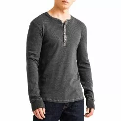Schiesser Revival Karl-Heinz Henley 1/1 175881/208 Longsleeve, Baumwolle, Anthrazit meliert, Anthrazit