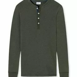 Schiesser Revival Karl-Heinz Henley 1/1 175884/711 Longsleeve, Baumwolle, Khaki meliert, Khaki -Wäsche Verkaufsshop 374923 norm4