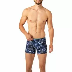 bruno banani Shorts Mystery Wolf 2201-2336/1846 Trunk, Mikrofaser-Stretch, Blau gemustert, Dunkelblau-grau
