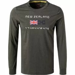 N.Z.A. T-Shirt 21GN701A/1711 Longsleeve, Baumwolle, Dunkelgrün meliert, Dunkelgrün
