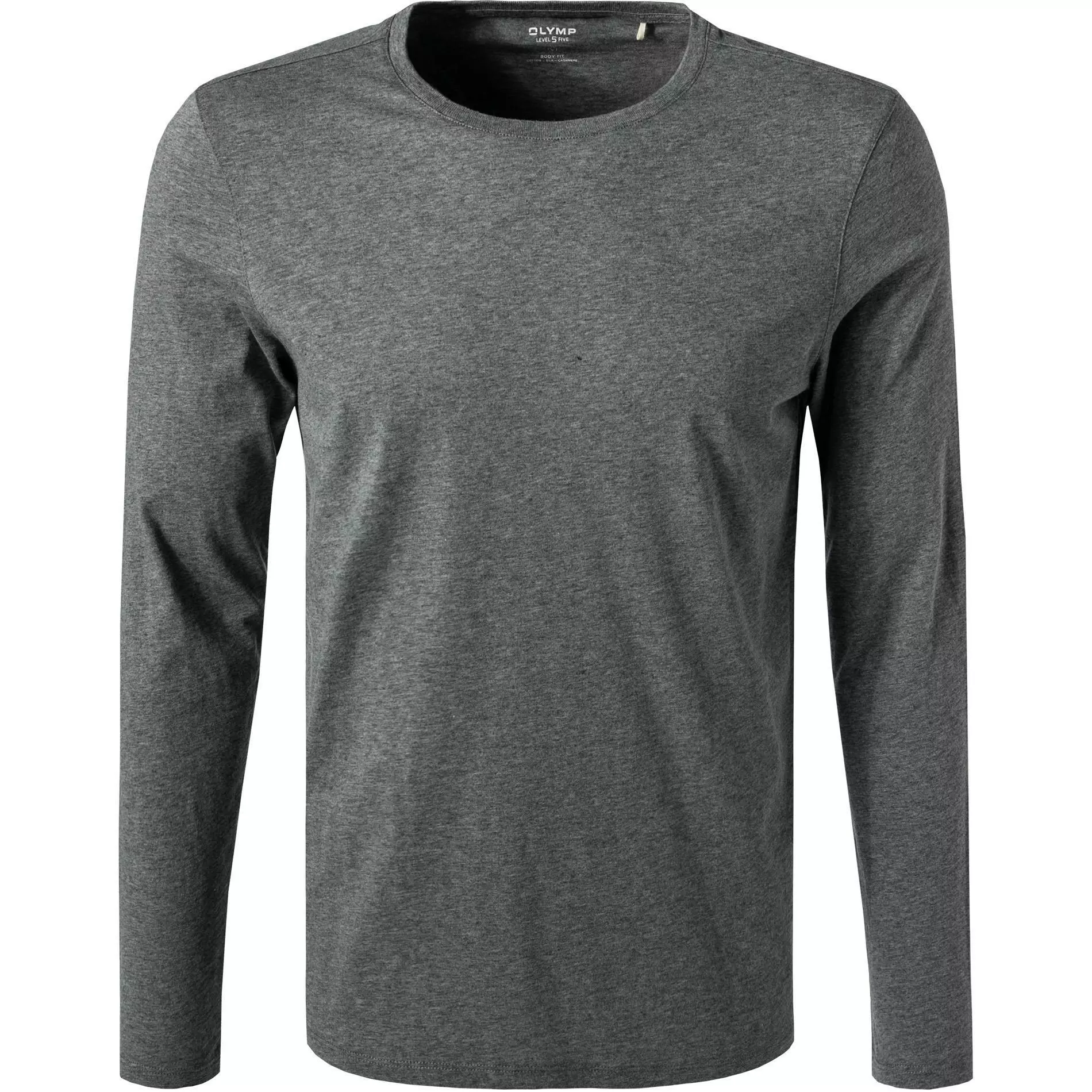 OLYMP Casual Level Five B. Fit T-Shirt 5640/84/60 Longsleeve, Body Fit, Baumwolle-Kaschmir, Mittelgrau meliert, Mittelgrau 1 OLYMP Casual Level Five B. Fit T-Shirt 5640/84/60 Longsleeve, Body Fit, Baumwolle-Kaschmir, Mittelgrau meliert, Mittelgrau