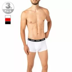 HUGO Trunks 3er Pack 50449351/960 Baumwoll-Stretch, Schwarz-weiß-rot, Weiß-rot-schwarz