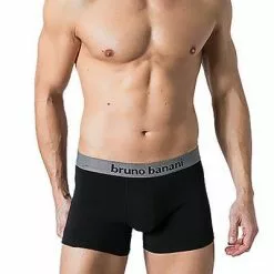 bruno banani Shorts 2er Pack Flow. 2203-1388/1782 Trunks, Baumwoll-Stretch, Schwarz-grau meliert -Wäsche Verkaufsshop 379103 norm2