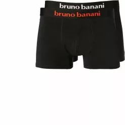 bruno banani Shorts 2er Pack Flow. 2203-1388/1936 Trunks, Baumwoll-Stretch, Schwarz, Schwarz-weiß-rot