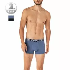 EMPORIO ARMANI Trunks 2er Pack 111769/1A720/19635 Baumwoll-Stretch, Marine-rauchblau