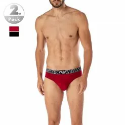 EMPORIO ARMANI Briefs 2er Pack 111733/1A720/06721 Slips, Baumwoll-Stretch, Schwarz-rot