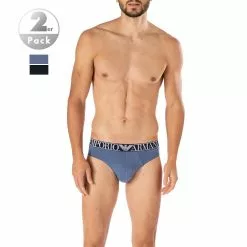 EMPORIO ARMANI Briefs 2er Pack 111733/1A720/19635 Slips, Baumwoll-Stretch, Marine-rauchblau