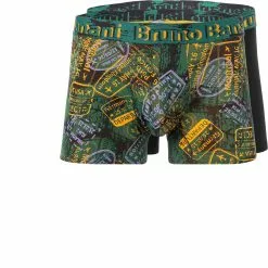 bruno banani Shorts 2er Pack 2201-2332/4322 Trunks, Baumwoll-Stretch, Grün-schwarz, Schwarz-grün