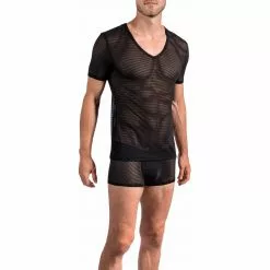 Olaf Benz RED2161 V-Neck 108965/8000 T-Shirt, Viskose-Stretch, Schwarz